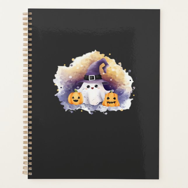 Cute Ghost Cat with Pumpkins � Kawaii Halloween Ar Planner (Front)