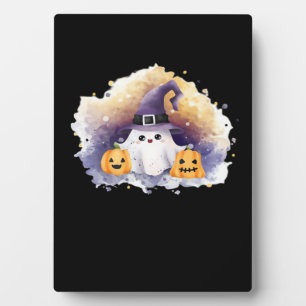Cute Ghost Cat with Pumpkins – Kawaii Halloween Ar Plaque