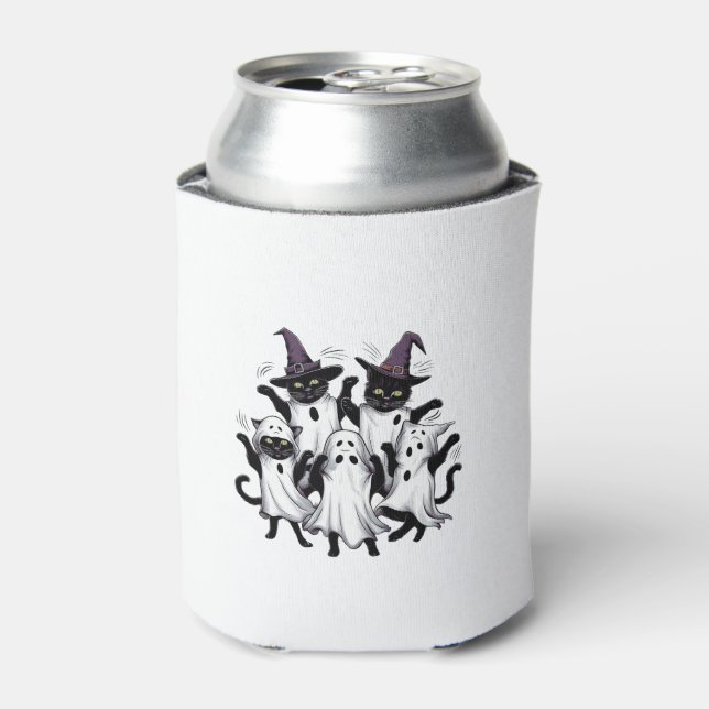 Cute Ghost Cats Funny Halloween Costumes Black Cat Can Cooler (Can Front)