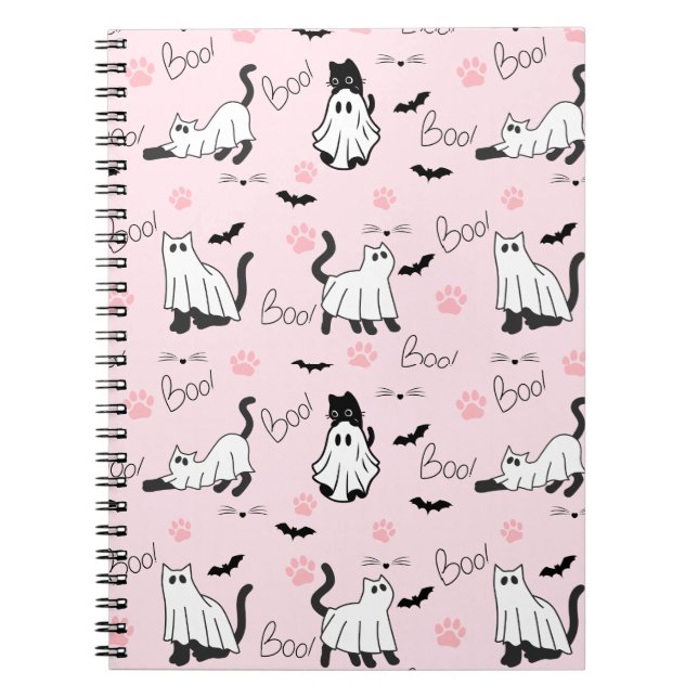Cute Ghost Cats Halloween Notebook (Front)