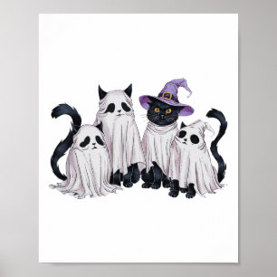Cute Ghost Cats Halloween Outfit Costumes Black Ca Poster