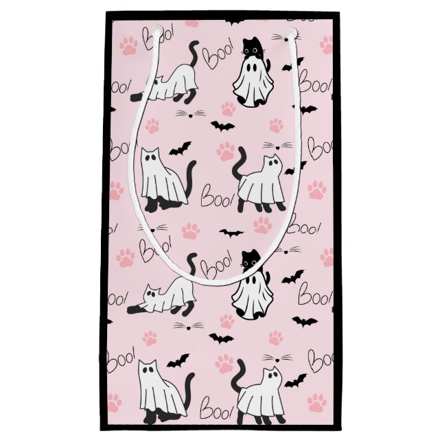 Cute Ghost Cats Halloween Small Gift Bag (Front)