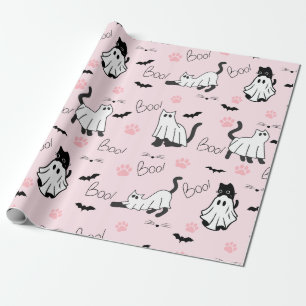 Cute Ghost Cats Halloween Wrapping Paper