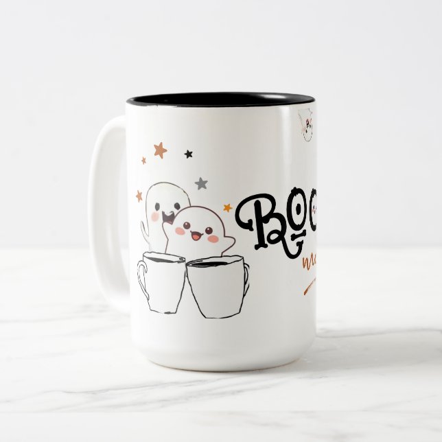 Cute Ghost Coffee Boo-tiful Morning Halloween Two-Tone Coffee Mug (Front Left)