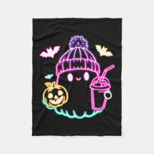 Cute Ghost Coffee Drinking Spooky Halloween Fleece Blanket