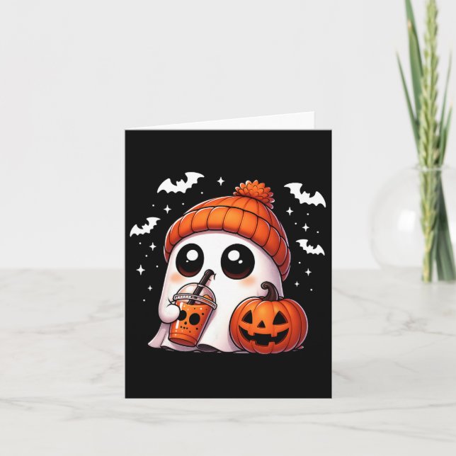 Cute Ghost Coffee Lover Halloween Ghost Pumpkin Sp Card (Front)