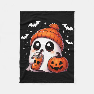 Cute Ghost Coffee Lover Halloween Ghost Pumpkin Sp Fleece Blanket
