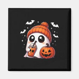 Cute Ghost Coffee Lover Halloween Ghost Pumpkin Sp Magnet