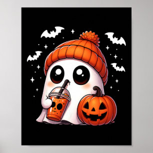 Cute Ghost Coffee Lover Halloween Ghost Pumpkin Sp Poster