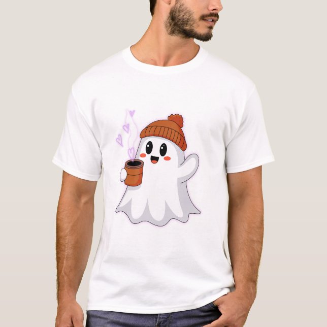 👻 Cute Ghost Coffee Lover T-Shirt (Front)