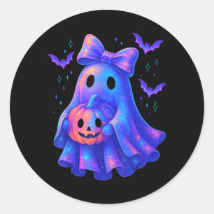 Cute Ghost Coquette Bow Halloween Spooky Season Classic Round Sticker