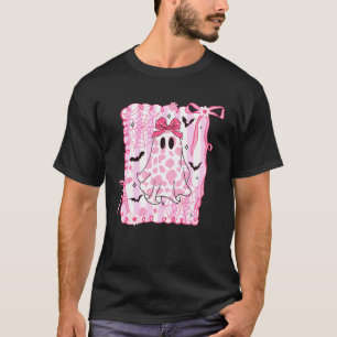 Cute Ghost Coquette Pink Bow Cow Print Halloween S T-Shirt