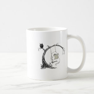 Cute Ghost Costume Swinging Reading Book Halloween Coffee Mug