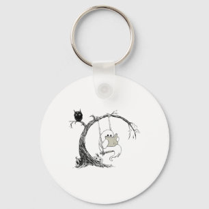 Cute Ghost Costume Swinging Reading Book Halloween Key Ring