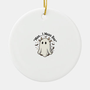 Cute Ghost Cow Halloween Moo I Mean Boo Shirt Desi Ceramic Ornament