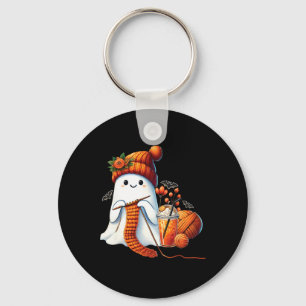 Cute Ghost Crochet Knitting Lovers Halloween Coffe Key Ring