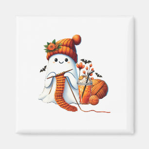 Cute Ghost Crochet Knitting Lovers Halloween Coffe Magnet