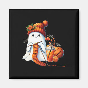 Cute Ghost Crochet Knitting Lovers Halloween Coffe Magnet