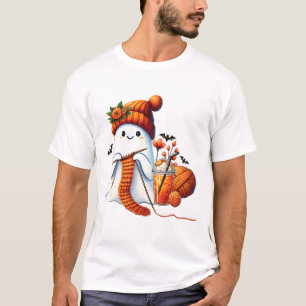 Cute Ghost Crochet Knitting Lovers Halloween Coffe T-Shirt