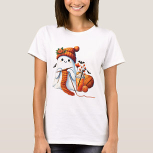 Cute Ghost Crochet Knitting Lovers Halloween Coffe T-Shirt