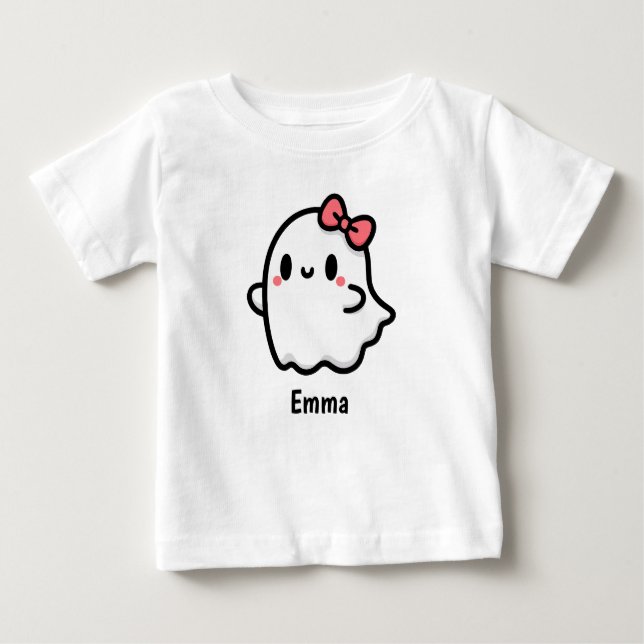 Cute Ghost Custom Name Halloween Baby T-Shirt (Front)