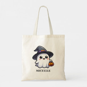 Cute Ghost Custom Name Halloween Tote Bag