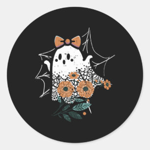 Cute Ghost Dancing Retro Halloween Women Girls Kid Classic Round Sticker