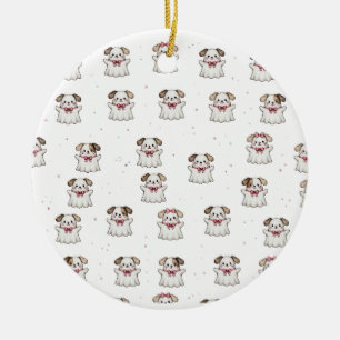 Cute Ghost Dog Halloween Bandanna Pink Bow Spooky Ceramic Ornament