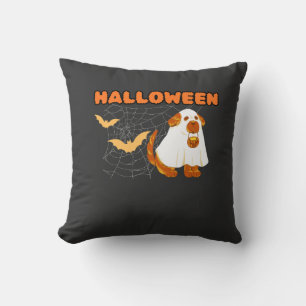 Cute Ghost Dog Halloween Costume Spooky Season Thr Cushion