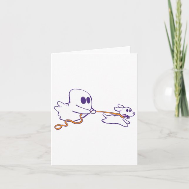 Cute Ghost Dog Walker Graphic Halloween Costume  Card (Front)