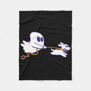 Cute Ghost Dog Walker Graphic Halloween Costume Fleece Blanket