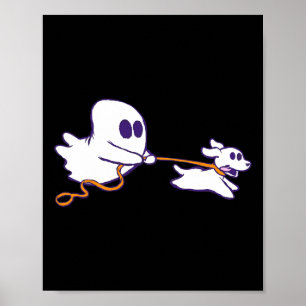 Cute Ghost Dog Walker Graphic Halloween Costume Poster