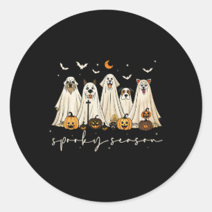 Cute Ghost Dogs Happy Halloween Spooky Season Tric Classic Round Sticker