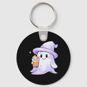 Cute Ghost Drinking Coffee Couple Halloween Coffee Key Ring