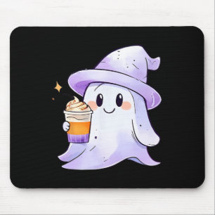 Cute Ghost Drinking Coffee Couple Halloween Coffee Mouse Pad