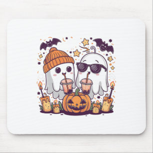 Cute Ghost Drinking Coffee Funny Halloween Costume Mouse Pad