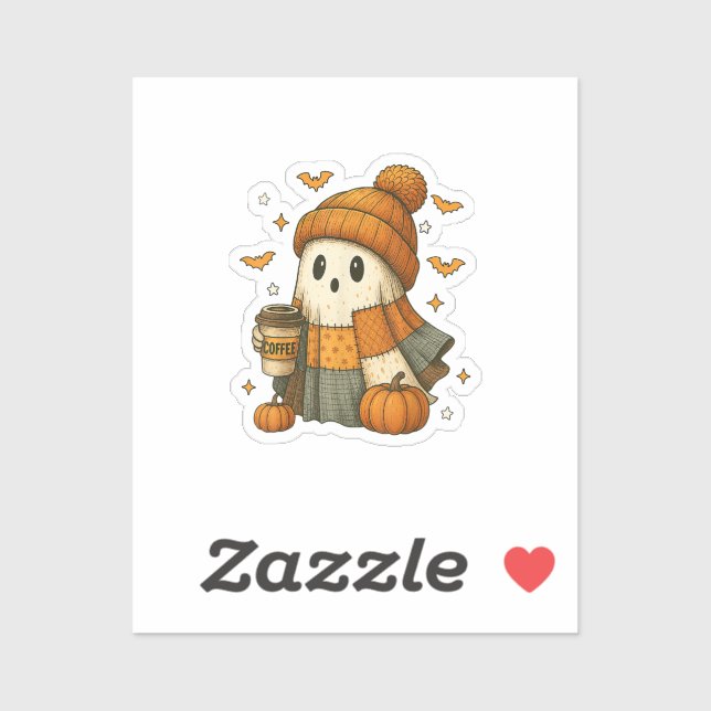 Cute Ghost Drinking Coffee Halloween  (Sheet)