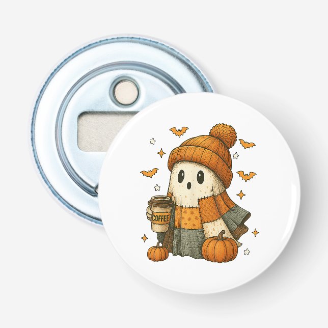 Cute Ghost Drinking Coffee Halloween  Bottle Opener (Front)