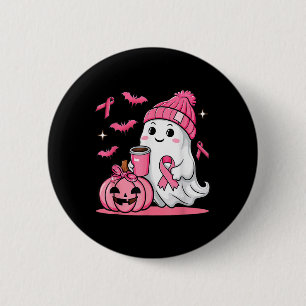 Cute Ghost Drinking Coffee Halloween Breast Cancer 6 Cm Round Badge
