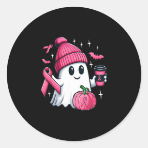 Cute ghost drinking coffee halloween breast cancer classic round sticker