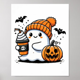 Cute Ghost Drinking Coffee Halloween Coffee Lovers Poster