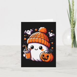 Cute Ghost Drinking Coffee Halloween Coffee Womens Card