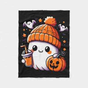 Cute Ghost Drinking Coffee Halloween Coffee Womens Fleece Blanket