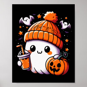 Cute Ghost Drinking Coffee Halloween Coffee Womens Poster