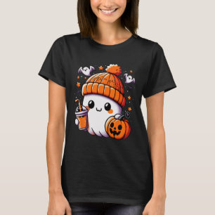 Cute Ghost Drinking Coffee Halloween Coffee Womens T-Shirt