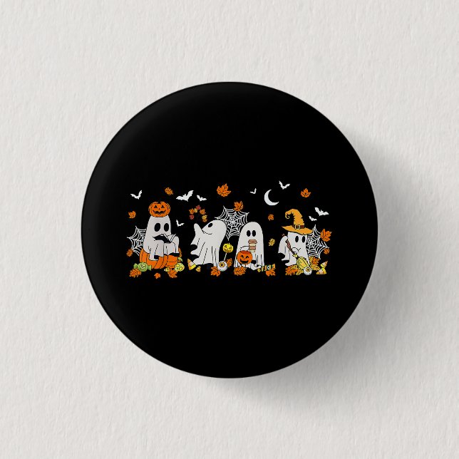 Cute Ghost Drinking Coffee Halloween Fall Ghost Bo 3 Cm Round Badge (Front)