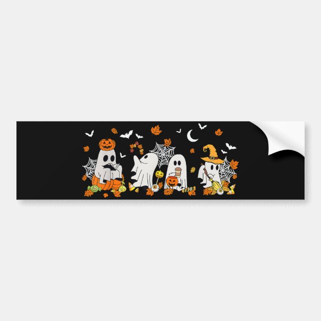 Cute Ghost Drinking Coffee Halloween Fall Ghost Bo Bumper Sticker (Front)