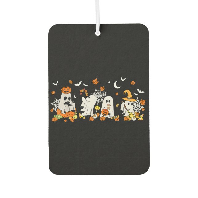 Cute Ghost Drinking Coffee Halloween Fall Ghost Bo Car Air Freshener (Front)