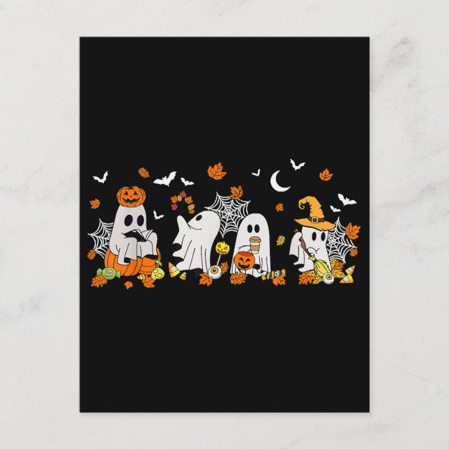 Cute Ghost Drinking Coffee Halloween Fall Ghost Bo Enclosure Card (Front)