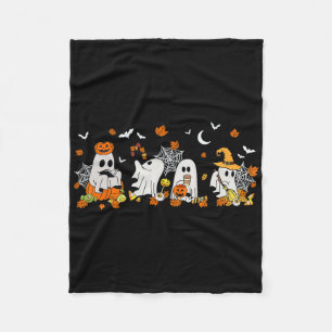Cute Ghost Drinking Coffee Halloween Fall Ghost Bo Fleece Blanket